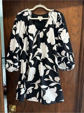 kate spade Black and White Floral Puff-Sleeve Tunic Dress